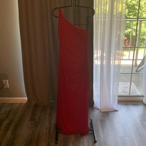 One Shoulder Red Sparkly High Slit Dress